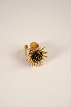 Cristina Oria Joyas Co|Joyas Co^Anillo Dorado Ajustable Con Diseño De Girasol Negro