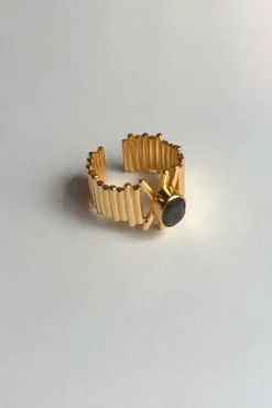 Cristina Oria Joyas Co|Joyas Co^Anillo Dorado Ajustable Con Labradorita Grisácea