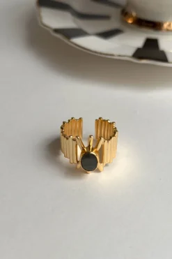 Cristina Oria Joyas Co|Joyas Co^Anillo Dorado Ajustable Con Labradorita Grisácea