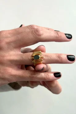 Cristina Oria Joyas Co|Joyas Co^Anillo Dorado Ajustable Con Labradorita Grisácea