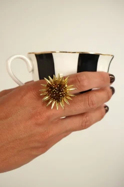 Cristina Oria Joyas Co|Joyas Co^Anillo Dorado Ajustable Con Diseño De Girasol Marrón