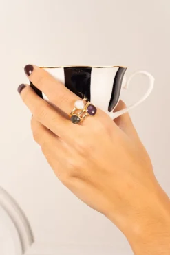 Cristina Oria Joyas Co|Joyas Co^Anillo Dorado Con Piedras De Colores