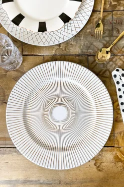 Cristina Oria Platos Y Bajoplatos^Bajoplato Blanco & Dorado Con Diseño De Rayas