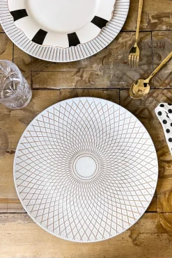 Cristina Oria Platos Y Bajoplatos^Bajoplato Blanco & Dorado Con Diseño Geométrico Rombos