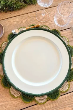 Cristina Oria Platos Y Bajoplatos^Bajoplato Blanco Con Borde Diseño Bambú Verde