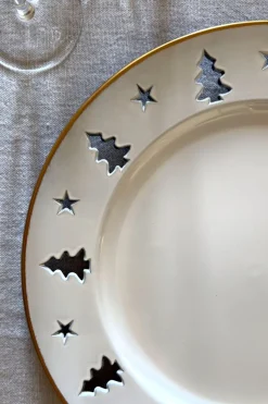 Cristina Oria Platos Y Bajoplatos^Bajoplato Blanco Con Borde Dorado Y Árboles