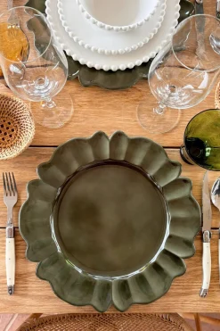 Cristina Oria Platos Y Bajoplatos^Bajoplato Con Diseño De Flor Verde Oliva