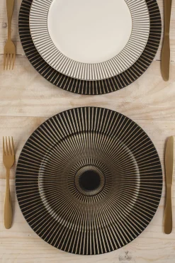 Cristina Oria Platos Y Bajoplatos^Bajoplato Negro & Dorado Con Diseño De Rayas