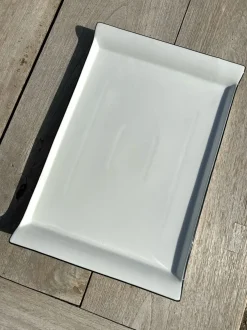 Cristina Oria Bandejas^Bandeja Con Asas Grande De Porcelana Blanca Con Filo Negro