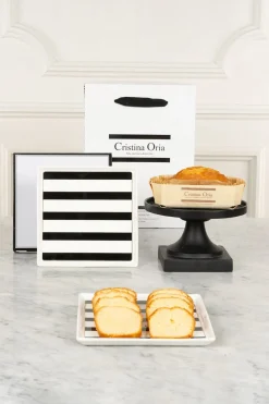 Cristina Oria Cajas Y Bolsas Gourmet|Cajas Y Bolsas Gourmet^Bandeja Cuadrada Rayas & Bizcocho En Bolsa