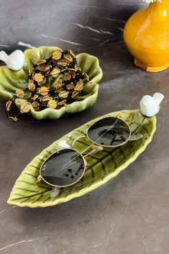 Cristina Oria Joyeros, Carteras Y Fundas|Piezas Decorativas^Bandeja Decorativa Verde Flor Con Pájaro Blanco