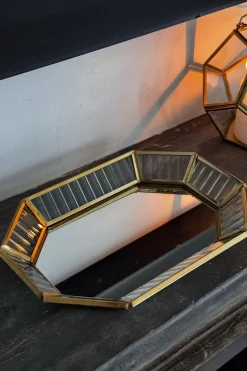 Cristina Oria Piezas Decorativas|Bandejas^Bandeja Octogonal De Cristal Con Detalles Dorados Pequeña