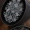 Cristina Oria Bandejas^Bandeja Oval Negra Con Flores Blancas Pintadas
