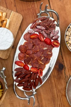 Cristina Oria Bandejas^Bandeja Oval Plateada Con Asas Cuernos Ciervo