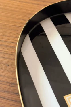 Cristina Oria Bandejas^Bandeja Oval Rayas Blancas Y Negras Con Mensaje 