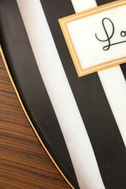 Cristina Oria Bandejas^Bandeja Oval Rayas Blancas Y Negras Con Mensaje 