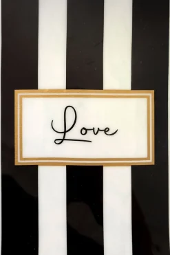 Cristina Oria Bandejas^Bandeja Oval Rayas Blancas Y Negras Con Mensaje 