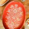 Cristina Oria Bandejas^Bandeja Oval Teja Con Flores Blancas Pintadas