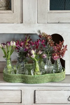 Cristina Oria Bandejas^Bandeja Ovalada De Ratán Con Asas Verde