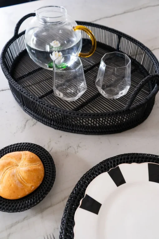 Cristina Oria Bandejas^Bandeja Ovalada Negra De Bambú Con Asas