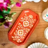 Cristina Oria Bandejas^Bandeja Pequeña Rectangular Teja Con Flores Blancas Pintadas