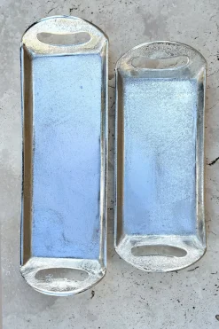 Cristina Oria Bandejas^Bandeja Rectangular Con Asas Plateada Pequeña