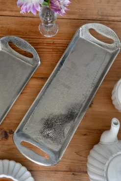 Cristina Oria Bandejas^Bandeja Rectangular Con Asas Plateada Mediana