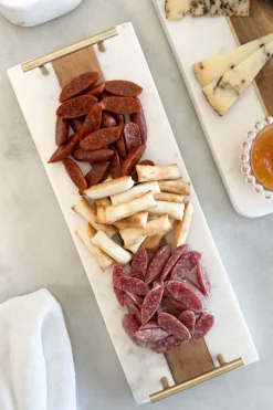 Cristina Oria Bandejas^Bandeja Rectangular De Mármol Y Madera Con Asas Doradas