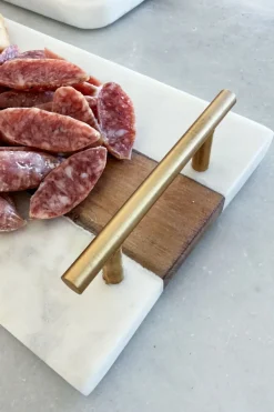 Cristina Oria Bandejas^Bandeja Rectangular De Mármol Y Madera Con Asas Doradas