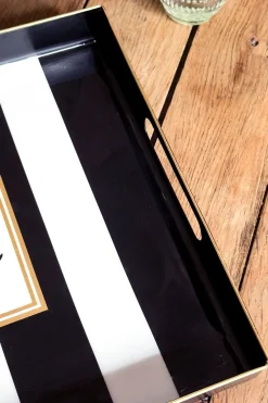 Cristina Oria Bandejas^Bandeja Rectangular Rayas Blancas Y Negras Con Mensaje 