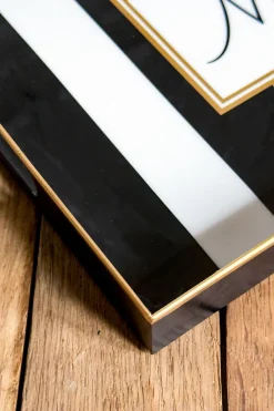 Cristina Oria Bandejas^Bandeja Rectangular Rayas Blancas Y Negras Con Mensaje 