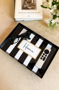 Cristina Oria Bandejas^Bandeja Rectangular Rayas Blancas Y Negras Con Mensaje "Home"