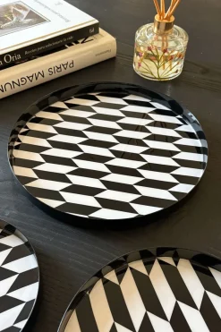 Cristina Oria Bandejas^Bandeja Redonda Blanca Y Negra Con Borde Negro