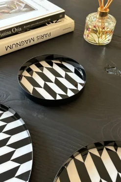 Cristina Oria Bandejas^Bandeja Redonda Blanca Y Negra Con Borde Negro