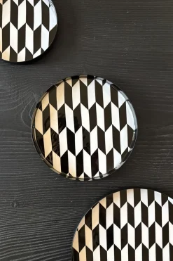 Cristina Oria Bandejas^Bandeja Redonda Blanca Y Negra Con Borde Negro