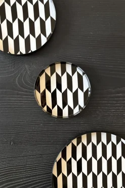 Cristina Oria Bandejas^Bandeja Redonda Blanca Y Negra Con Borde Negro