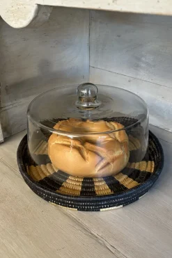 Cristina Oria Bandejas|Queseras^Bandeja Redonda Con Base De Mimbre Y Tapa De Cristal