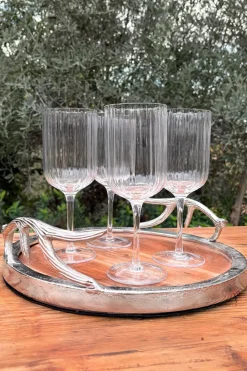 Cristina Oria Bandejas^Bandeja Redonda De Madera Con Asas Plateadas Cuernos Ciervo