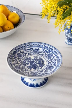 Cristina Oria Accesorios De Mesa^Base Con Pie De Porcelana Azul Y Blanca