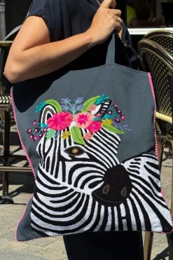 Cristina Oria Bolsos, Bolsas Y Neceseres|Otros Textil^Bolsa Bordada A Mano Con Diseño De Cebra