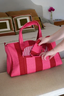 Cristina Oria Bolsos, Bolsas Y Neceseres|Otros Textil^Bolsa De Viaje Rayas Rosas Y Rojas