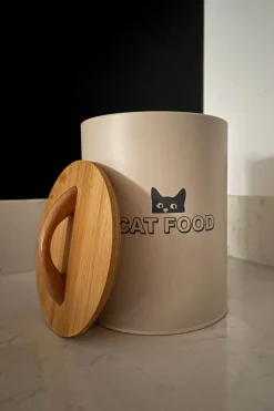 Cristina Oria Accesorios Para Mascotas^Bote de Comida para Gatos de Metal con Tapa Bambú