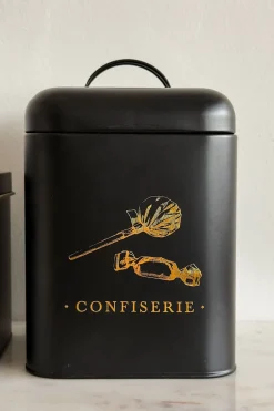 Cristina Oria Almacenaje^Bote Metálico Negro Con Ilustración Dorada Para Dulces