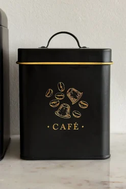 Cristina Oria Almacenaje^Bote Metálico Negro Con Ilustración Dorada Para Café