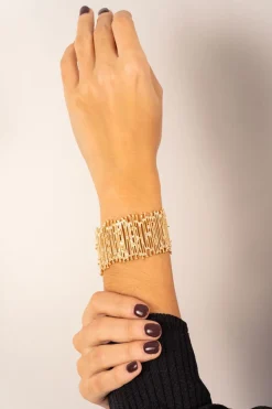 Cristina Oria Joyas Co|Joyas Co^Brazalete Dorado Ajustable Con Cierre En Cadena Diseño Irregular