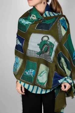 Cristina Oria Bufandas Y Pashminas^Bufanda De Lana Con Diseño De Figuras Azules