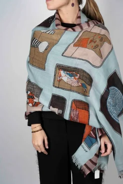 Cristina Oria Bufandas Y Pashminas^Bufanda De Lana Con Diseño De Figuras Burdeos