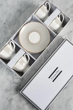 Cristina Oria Tazas Y Teteras^Caja De Regalo Tazas Espresso Y Platos Blanca Y Gris