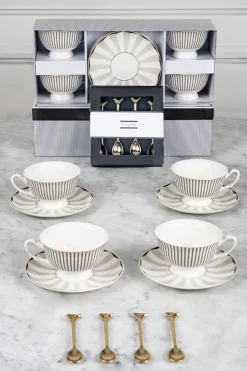 Cristina Oria Cubiertos De Postre|Tazas Y Teteras^Caja De Regalo Tazas Grises Y Cucharitas De Bronce