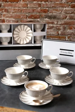 Cristina Oria Cubiertos De Postre|Tazas Y Teteras^Caja De Regalo Tazas Grises Y Cucharitas De Bronce